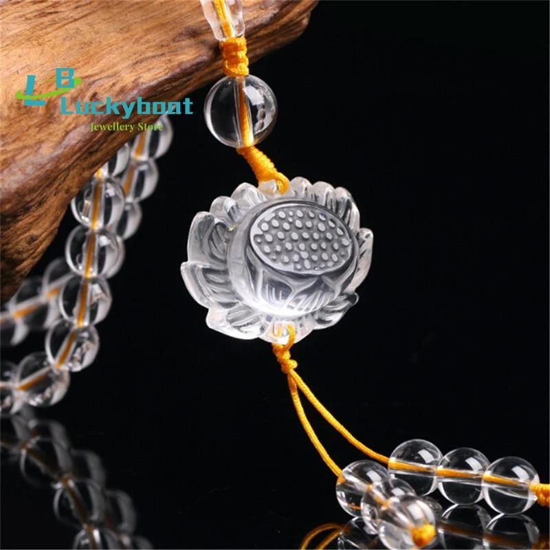 6A Natural 8mm Clear White Crystal Beads 108 Rosary Mala Multi-circle 108 Bracelets for Men or Women Long Yoga Lotus Necklace