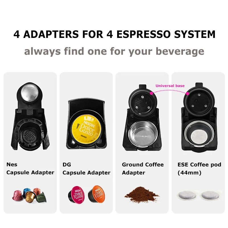 HiBREW Coffee Machine 4in1 Multiple Capsule Espresso  Dolce Milk&Nespresso&ESE Pod&Powder Coffee Maker Stainless Metal Outook H3