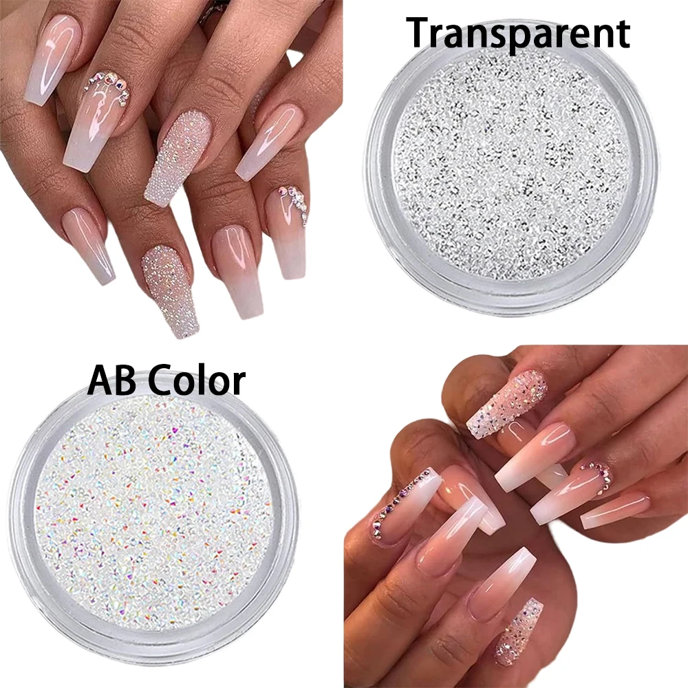 1 Pudełko 1.2mm Mikro Koraliki do Paznokci Diamenty Przezroczyste/AB Mini Cyrkonie do Paznokci Aurora Ozdoby do Paznokci Małe Diamenty Dekoracja do Manicure