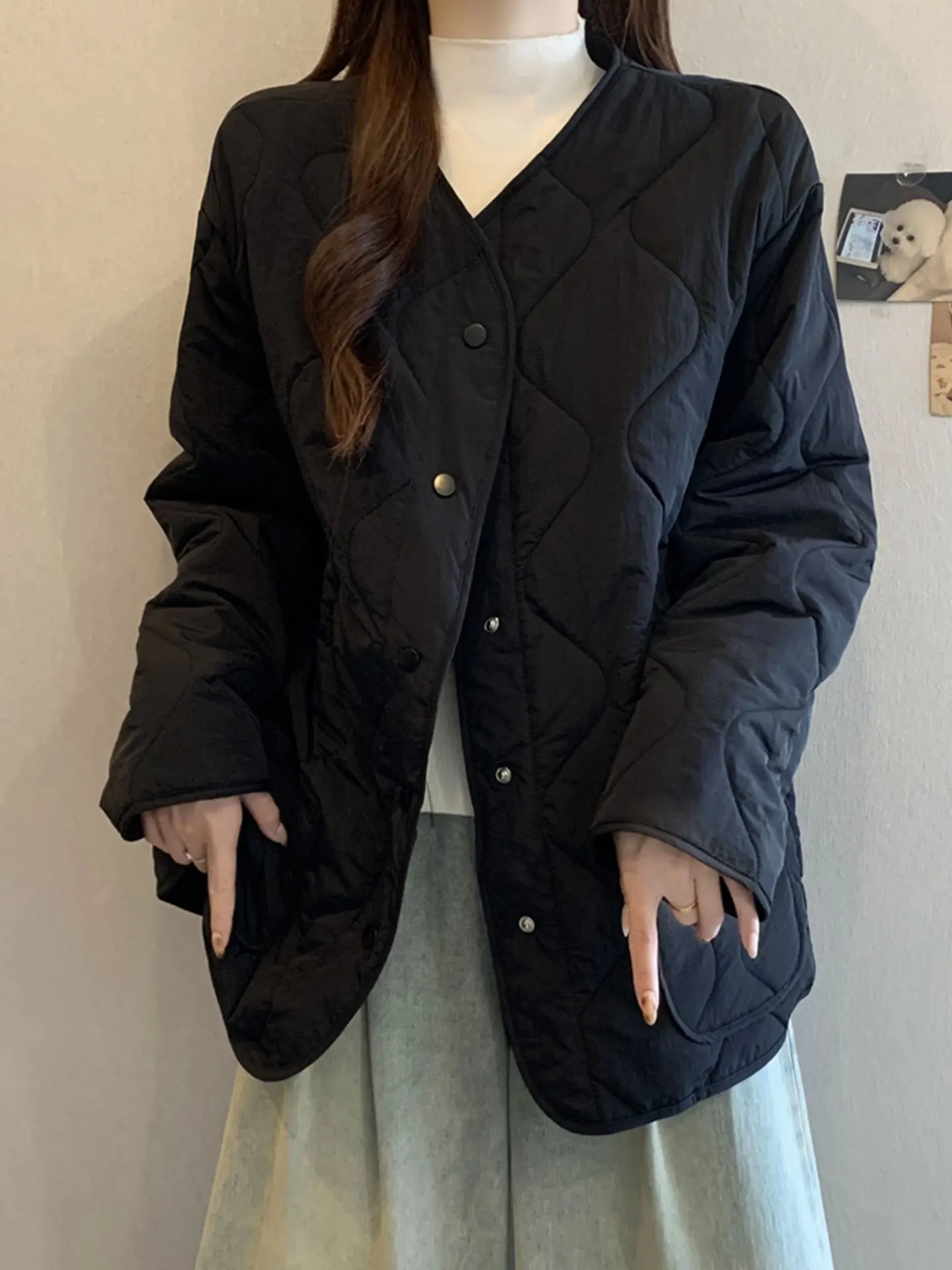 

Легкая хлопковая куртка Bla для женщин больших размеров, осенне-зимняя модная верхняя одежда с ромбовидным узором