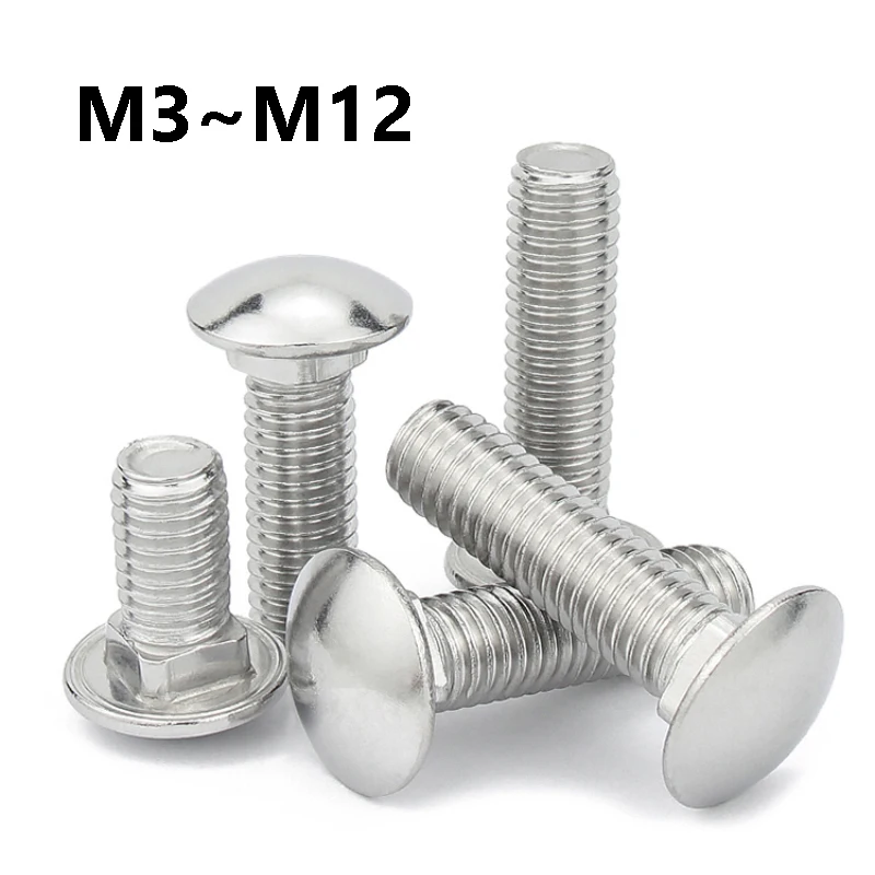 1~20Pcs 304 Stainless Steel Truss Round Head Square Neck Carriage Screw M3 M4 M6 M8 M10 M12 Coach Bolt for Shelf Desk
