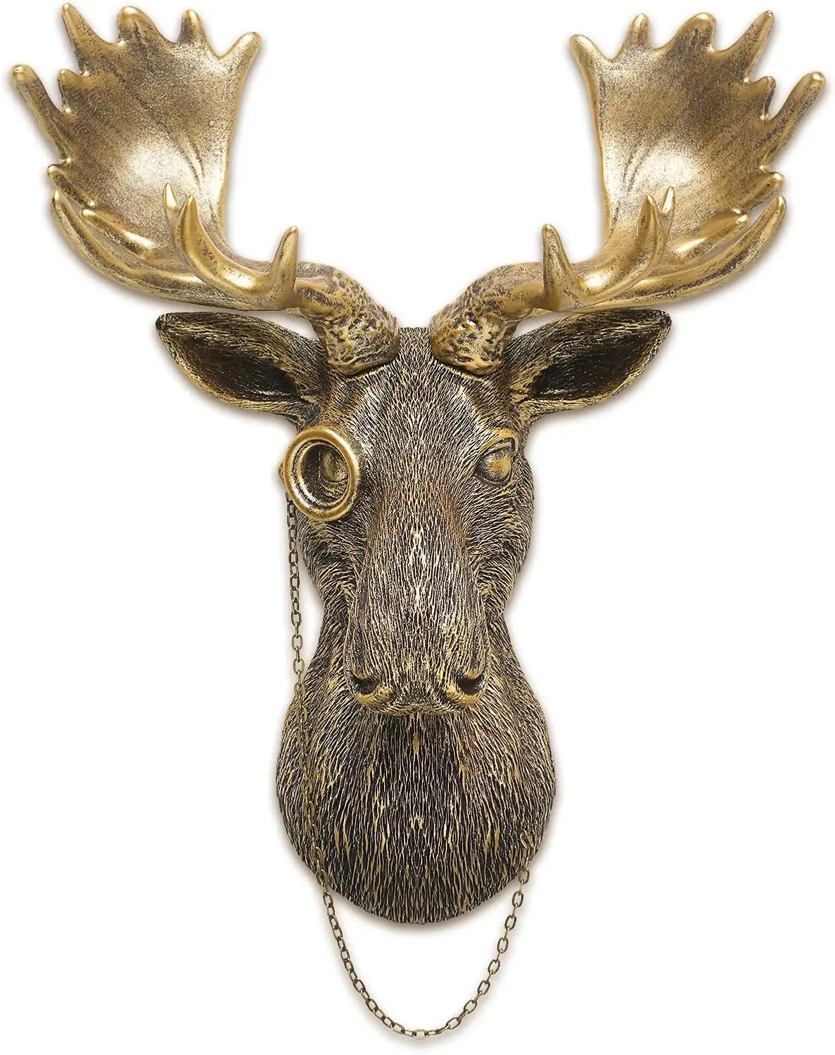 Moose Head Wall Sculpture, Resin Animal Bust Wall Hanging Decor, Vintage Gold Finish, for Living Room Bedroom Office, Metal Frames Not Included