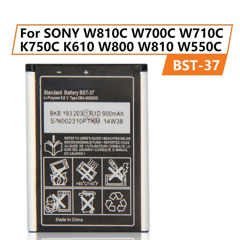 

Replacement Battery For Sony W810C W700C W710C W710i K750C K610 W800 W810 W550C BST-37 BST-33 W610 W660 T715 W850 K790