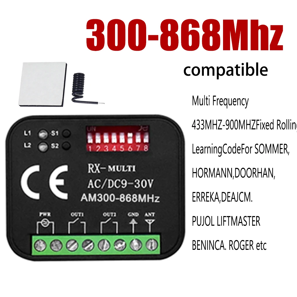 433 868MHz RX MULTI 300-900MHZ AC/DC 9-30V Receiver with Remote Control Gate Remote Receiver