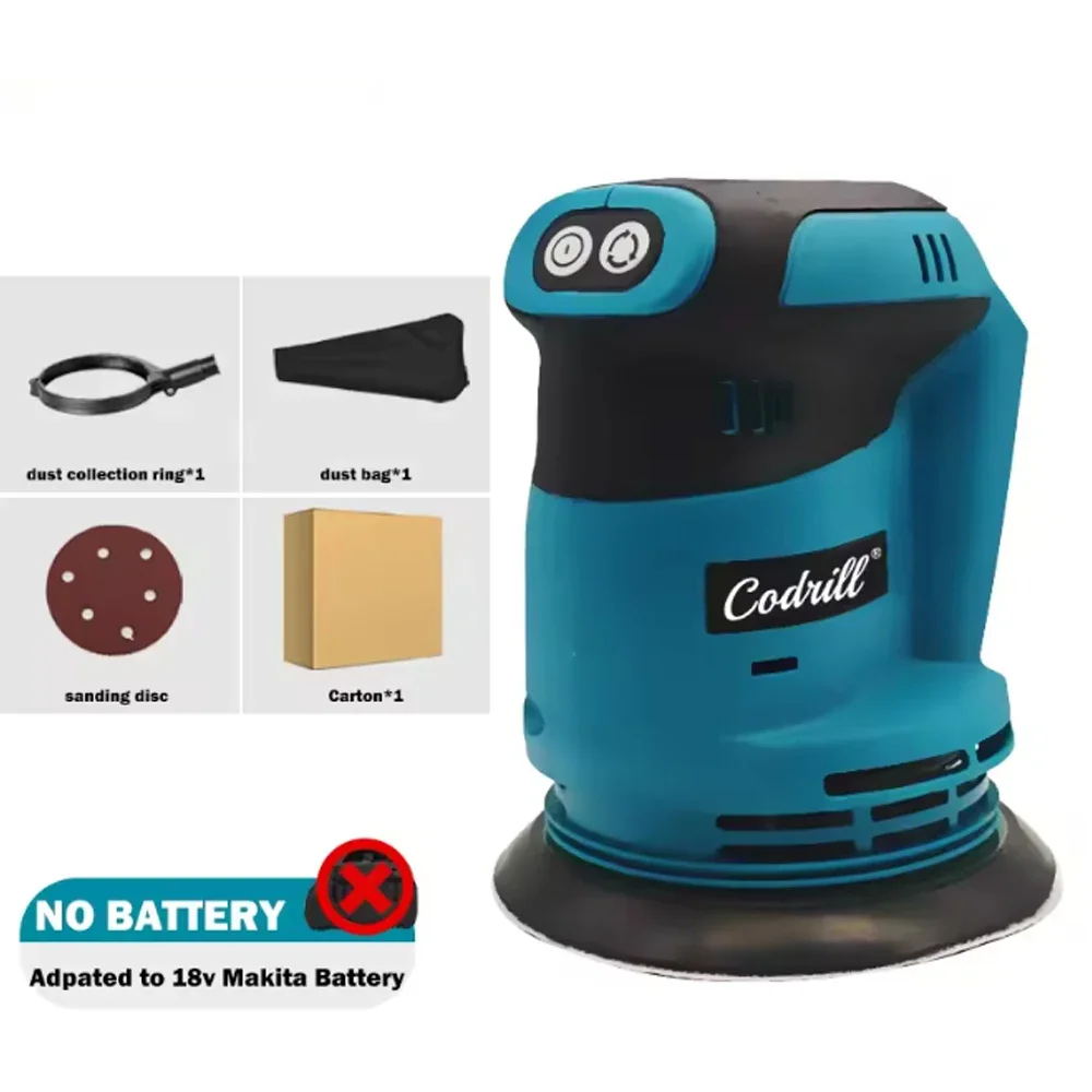 Rechargeable Disc Random Orbital Sander For Woodworking Sanding And Polishing - Compatible With Makita Lithium-Ion Battery