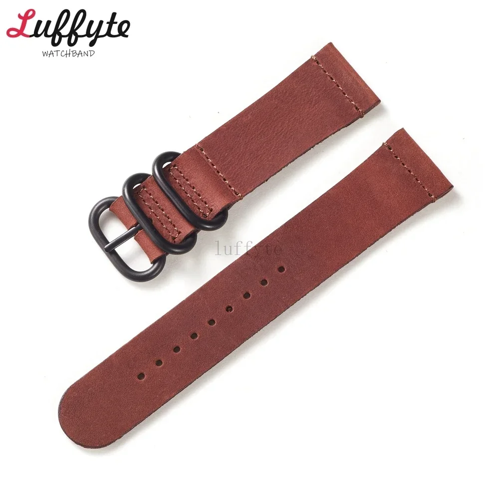 New Soft Comfortable Genuine Leather Watch Straps 20mm 22mm Circular Buckle Retro Crazy Horse Cowhide Men Watchband