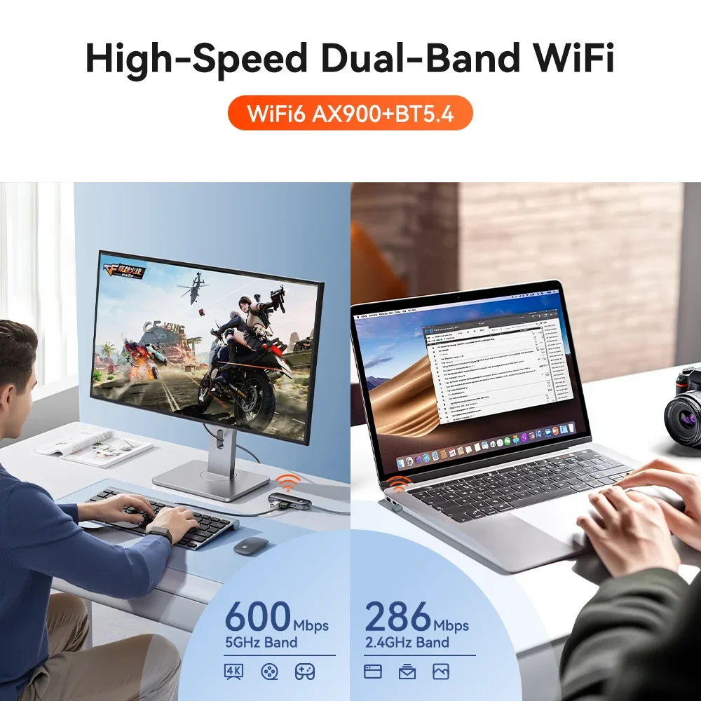 WiFi 6 AX900 Bluetooth 5.4 WiFi Adattatore USB Scheda di rete wireless 2.4G e 5GHz Ricevitore Wlan Ricevitore di segnale per PC/Laptop Win10/11
