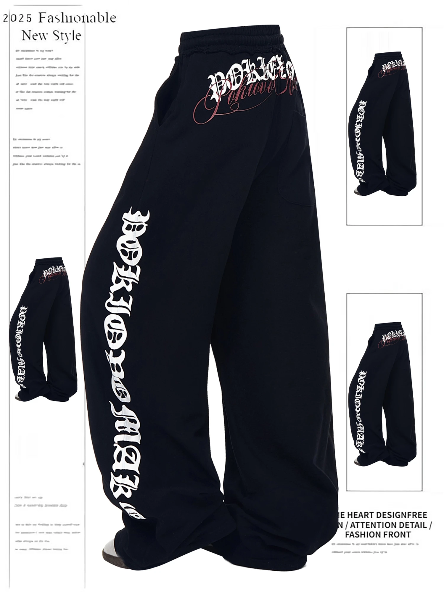 

Y2K Women's Wide Leg Sweatpants New Fashion Artistic Letter Print Drawstring Waist Casual Streetwear Trousers