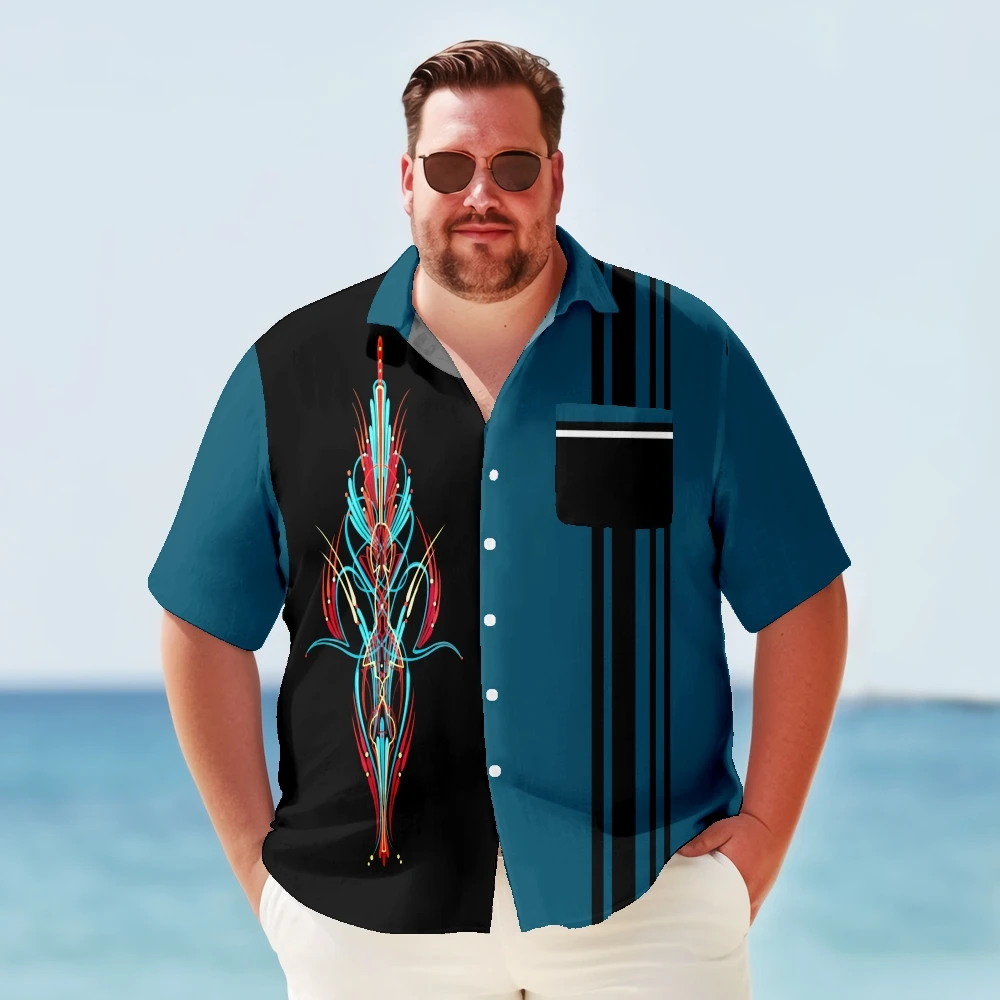 Big & Tall Hawaiian Shirt For Men Retro Bowling Quick Drying Summer Plus Size Y2kStreetwear Short Sleeve Oversized