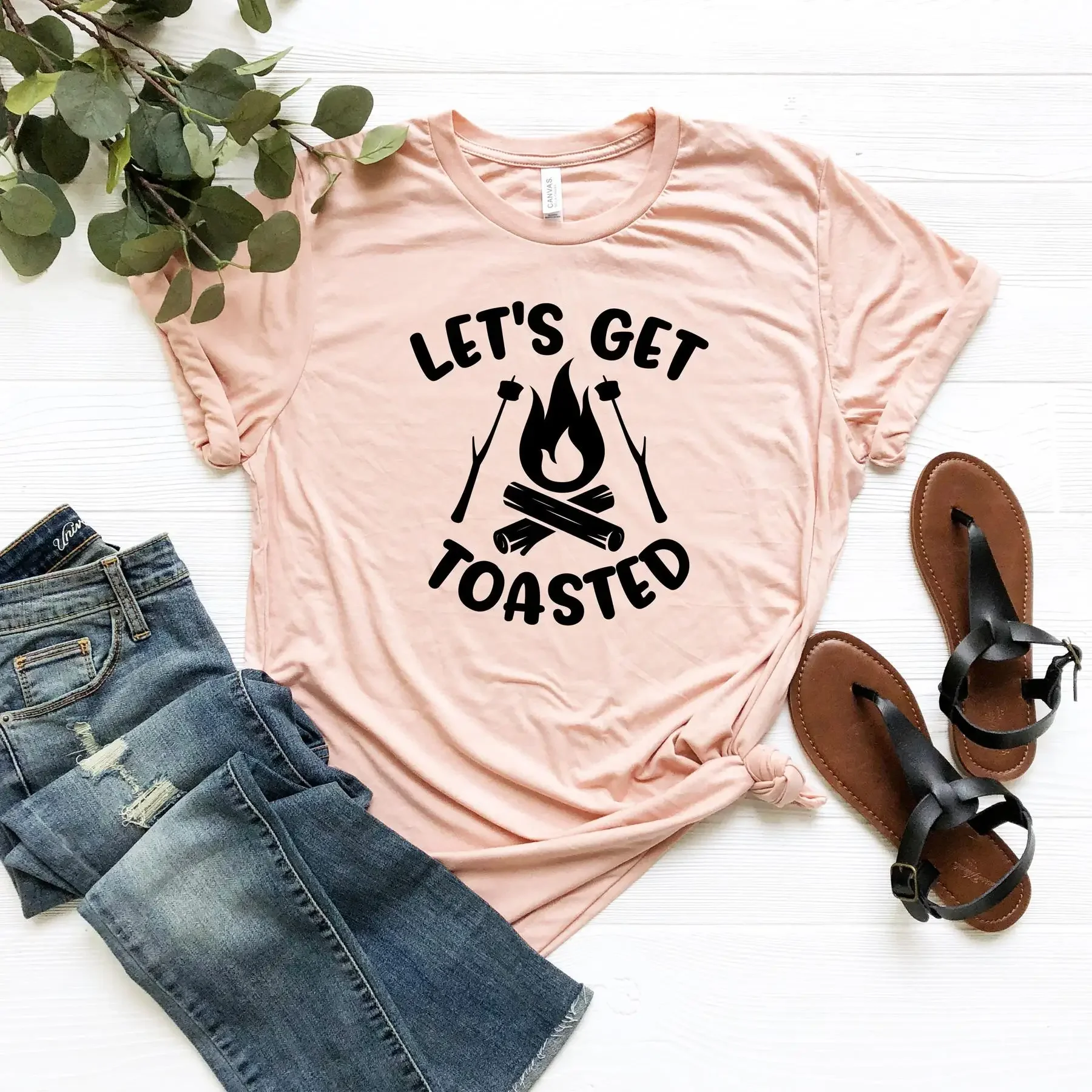 

Lets Get Toasted T Shirt Camping Campfire S'Mores Marshmallow Toasting Glamping Fit