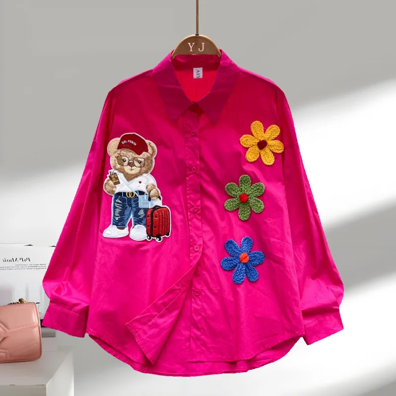 

Trendy Chic Niche Lazy Fashion Heavy Embroidery Turn-Down Collar Long Sleeve Single-Breasted Shirt For Women Loose Casual Top