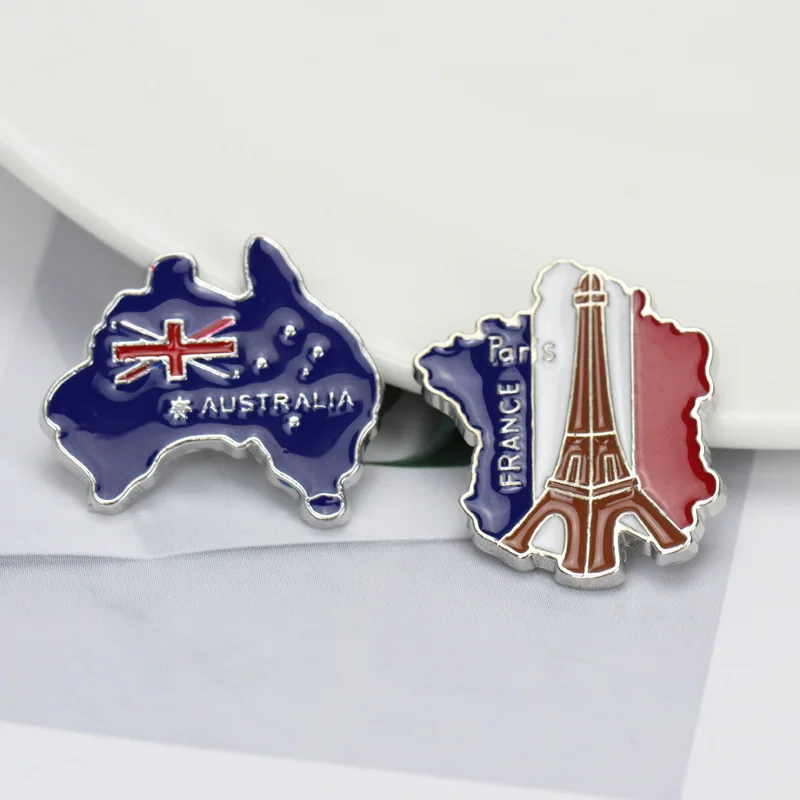 New French and British flag map creative iron tower building metal drip oil tourist brooch clothing