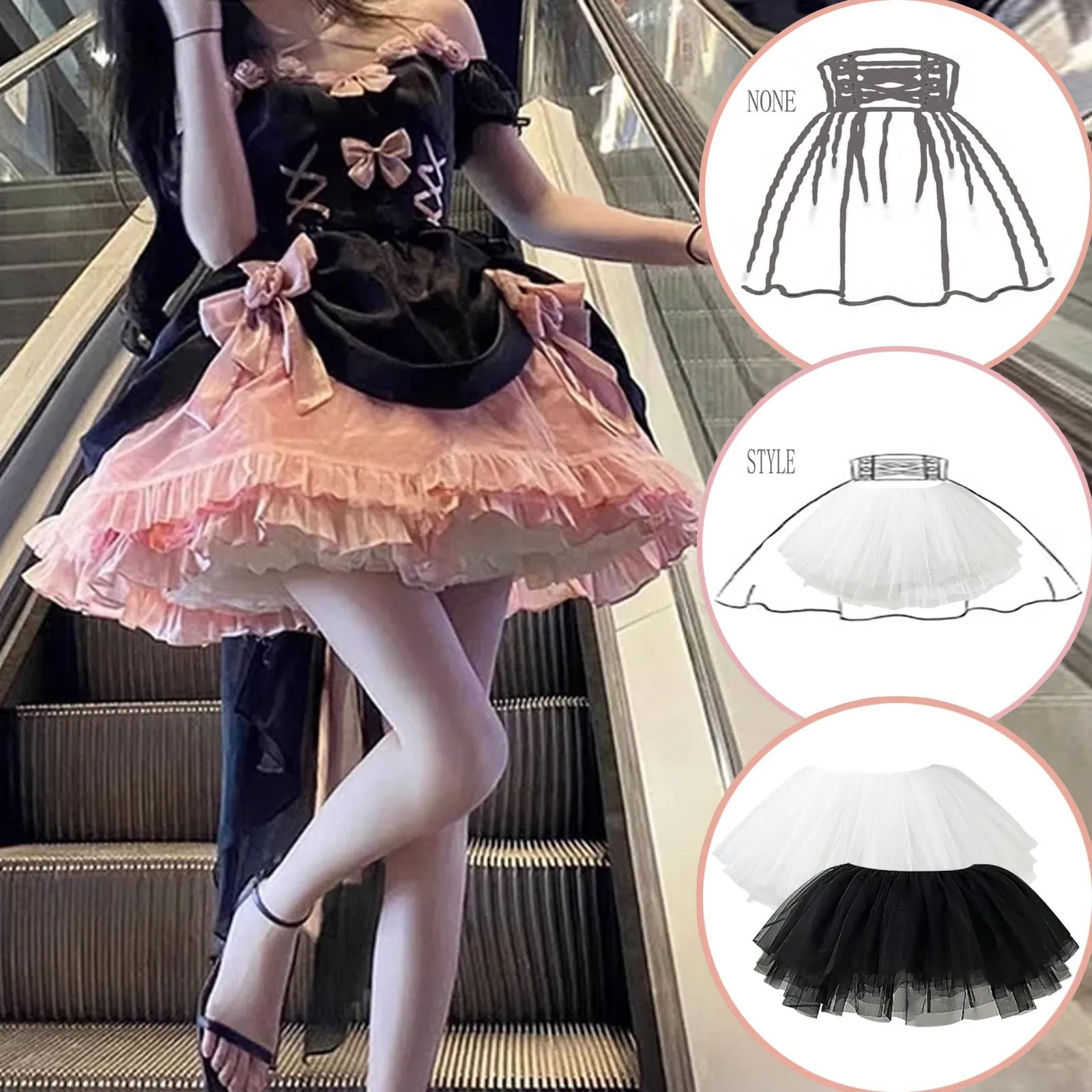 Wit Zwart Gezwollen Tule Lolita Onderrok Vrouwen Cosplay Baljurk Kids Bruids Boteloos Petticoats Tutu Jurk