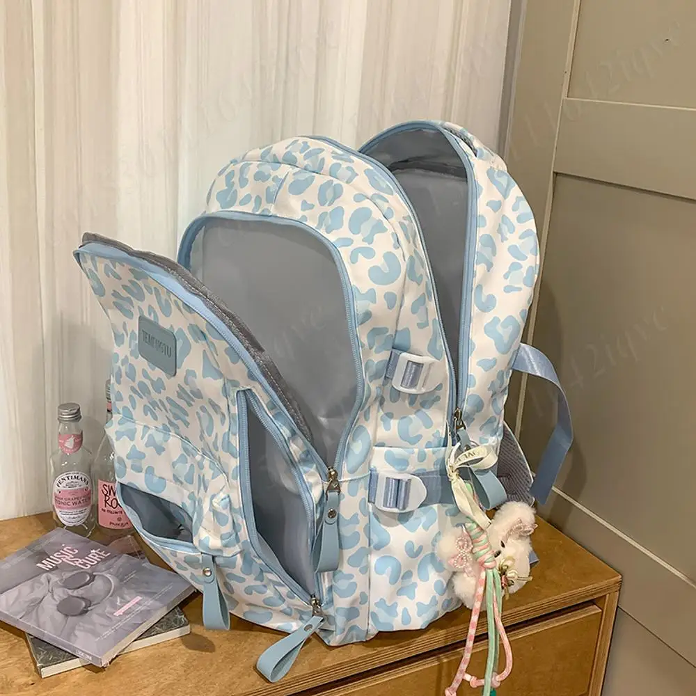 حقيبة كمبيوتر محمول بطبعة الفهد خفيفة الوزن من النايلون حقيبة مدرسية متوسطة الاتجاه لطلاب الجامعات الثانوية حقيبة كتب كبيرة للسفر على ظهره #5