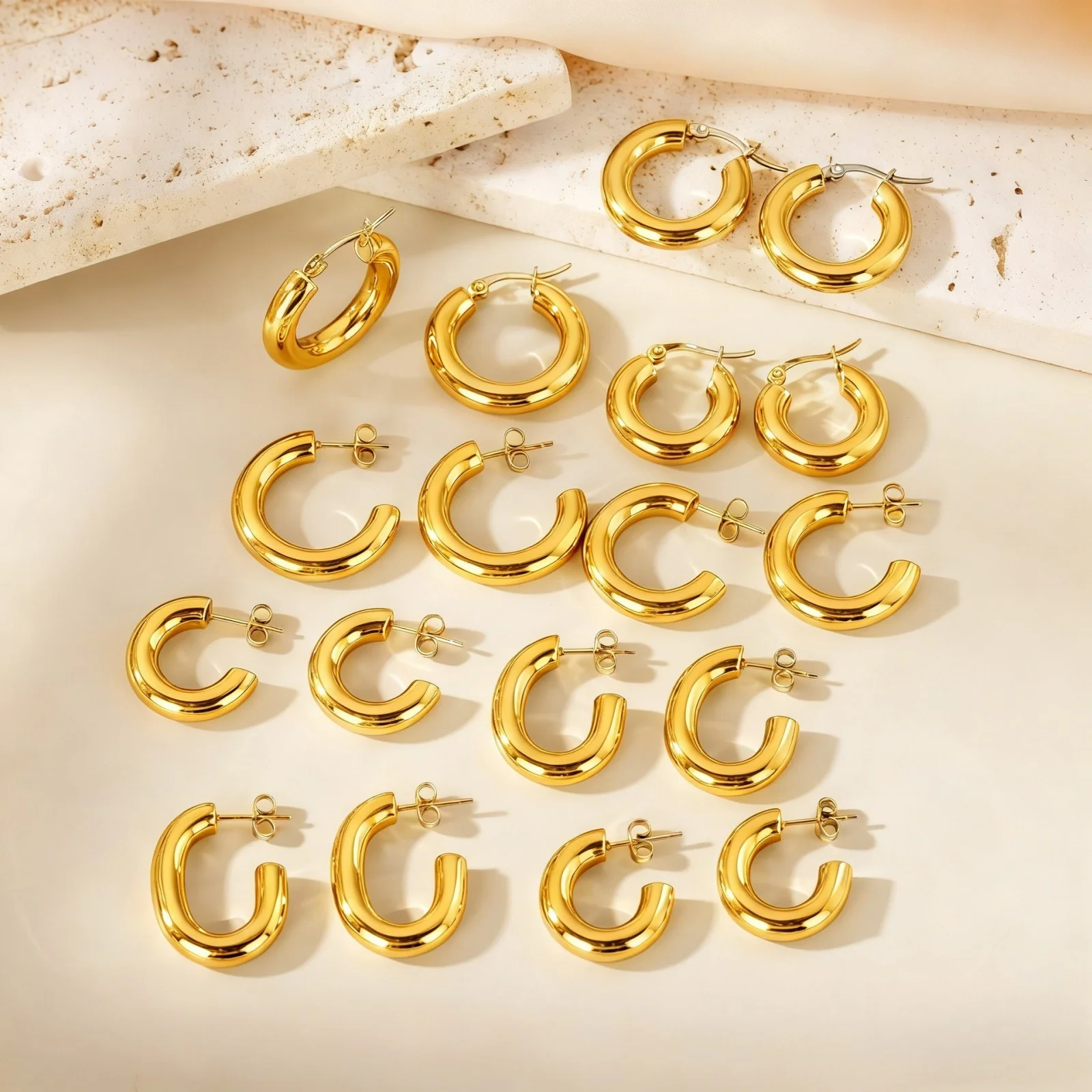 1 Pair Stylish Exquisite Circular Geometric 304 Stainless Steel C Shaped Hoop Earrings For Women Men Jewelry Gift