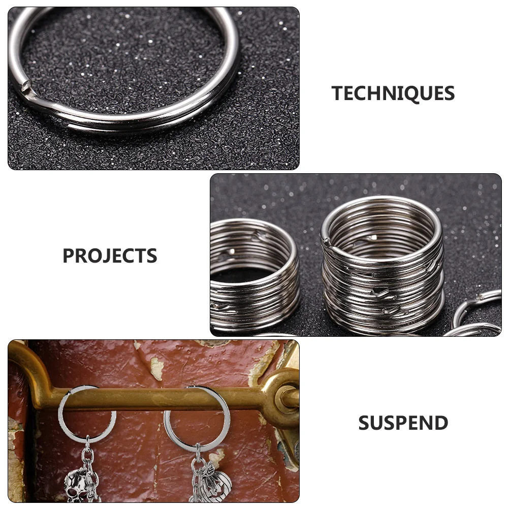 24 Pcs Key Ring Keychain Car Keys Flat Split Chains Rings Metal Circle Silver Round