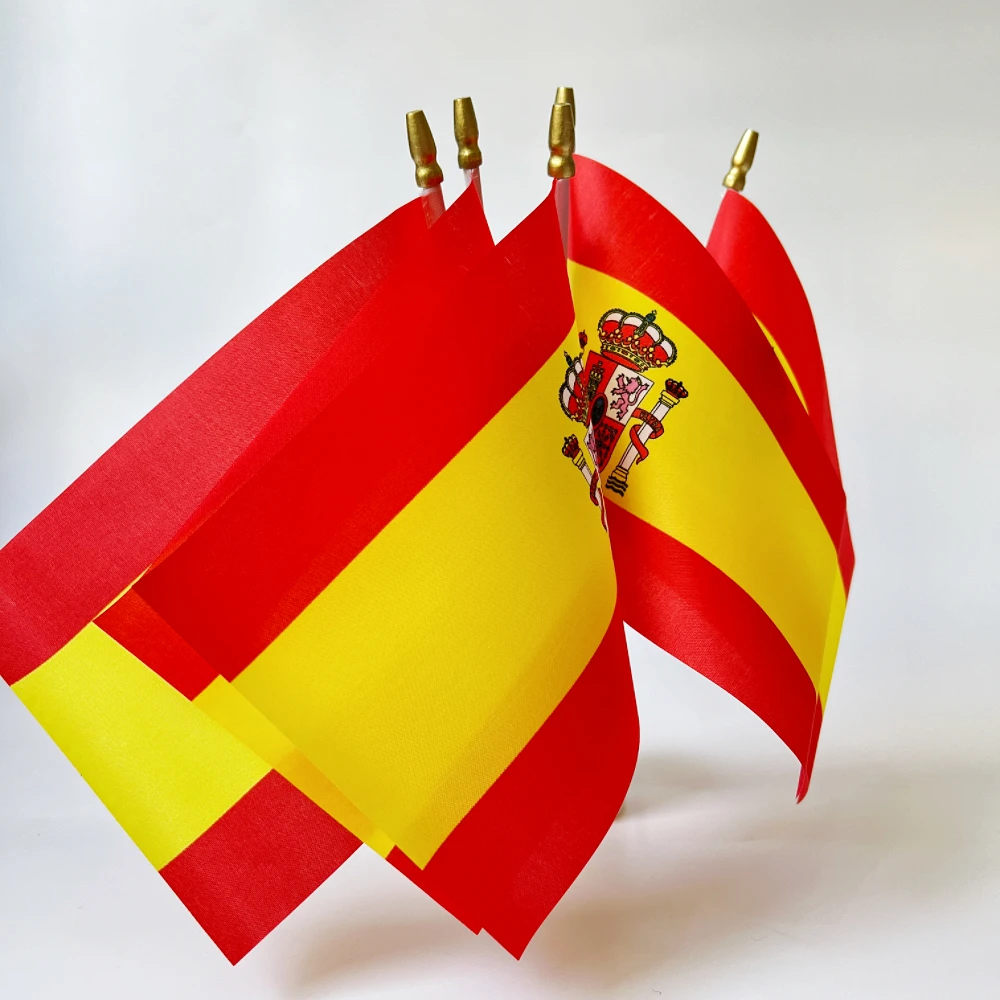 Spain Flags hand flag 14 * 21cm5/10pcs, woodenflagpole, used for holiday parades