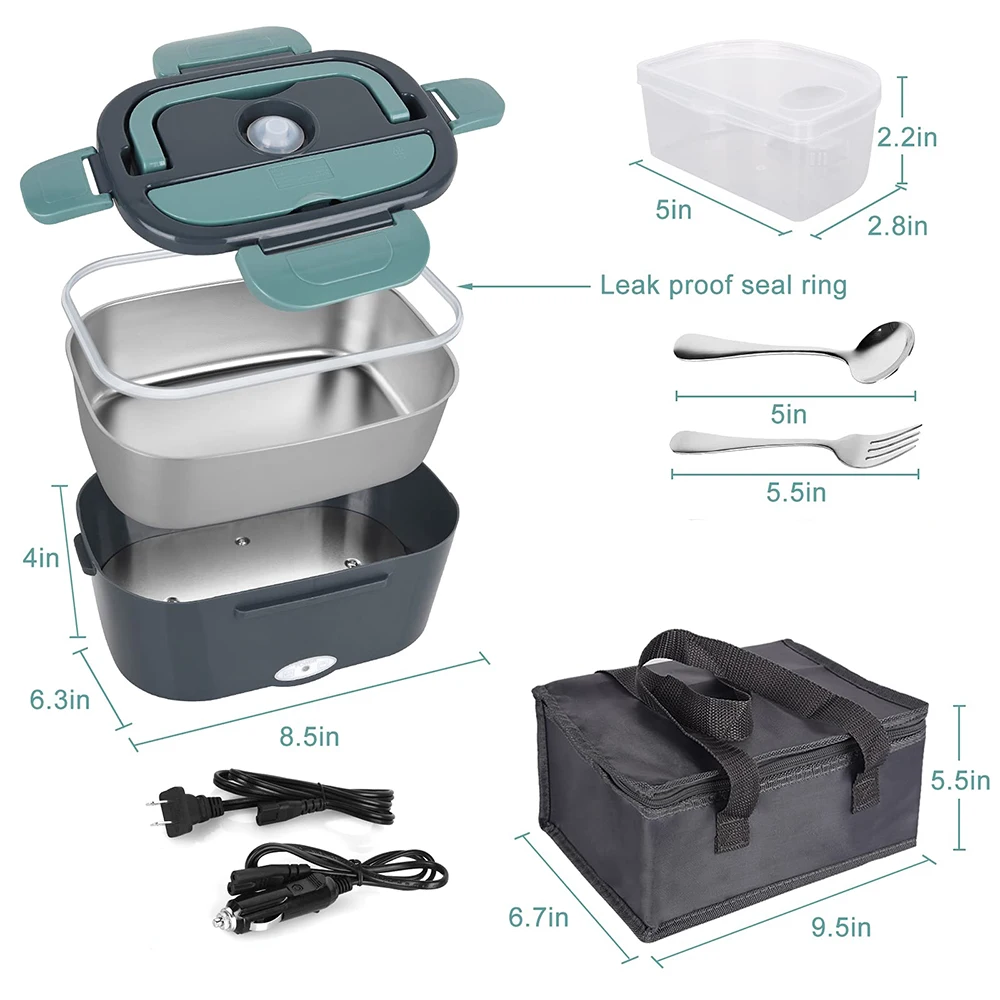 3 IN 1 Electric Lunch Box 1.5L Portable Food Warmer 60W FAST HEATING For Home/Office Truck Using 12V/24V/110V Power Cables