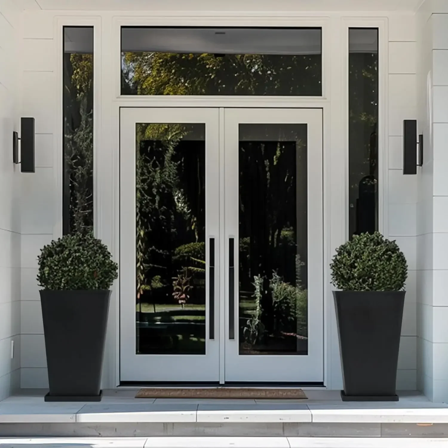Tall Planters 20 Inch, Flower Pot Pack 2, Patio Deck Indoor Outdoor Garden Tree Planters (Black)