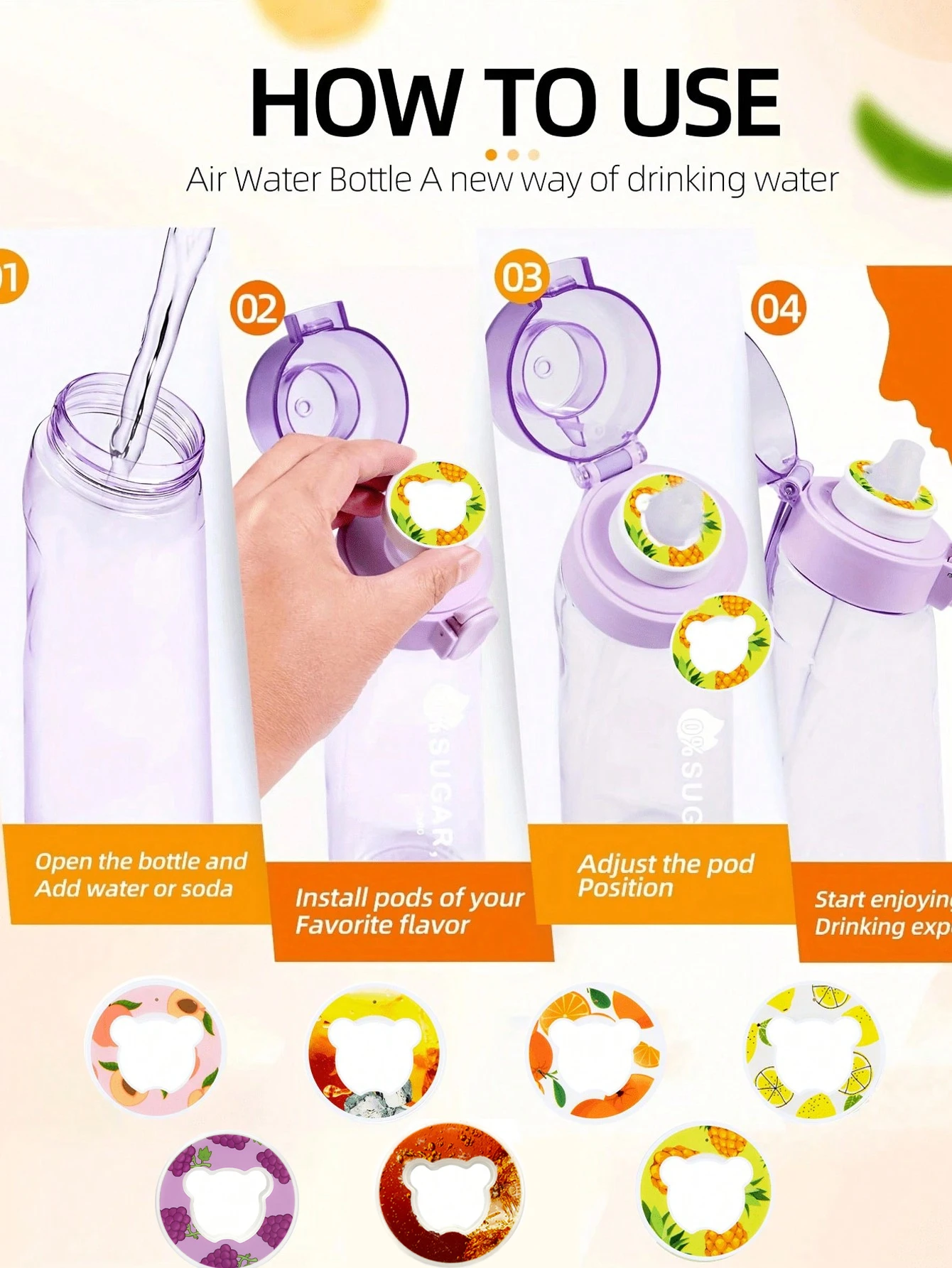 5/7 Stück Bären-Fruchtgetränk-Geschmackskapseln, kreativ, 0 Zucker, 0 Kalorien, Geschmacksring für Plastikwasserflaschen, Sportbecher-Zubehör – Detail 5