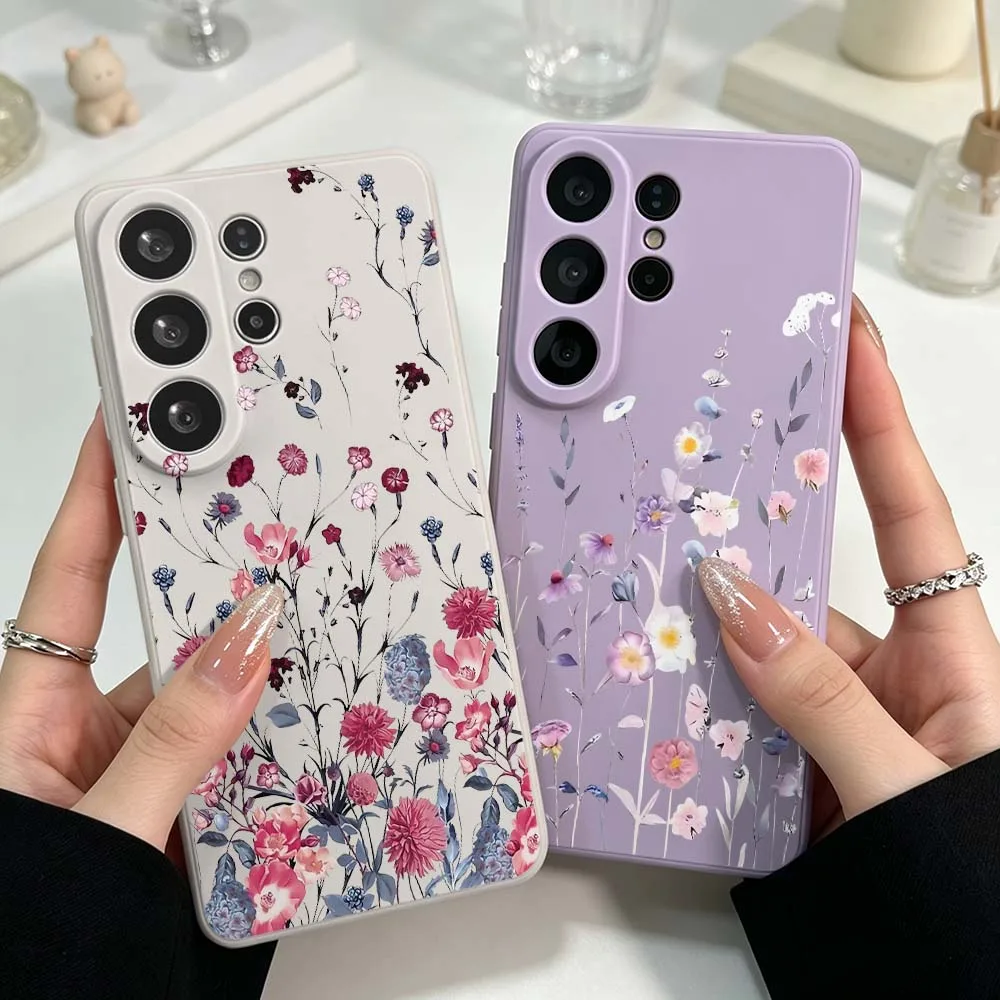 Retro Art Floral Pattern Cover For Samsung Galaxy S26 S25 S24 S23 S22 S21 S20 Ultra Plus FE Soft Liquid Phone Case