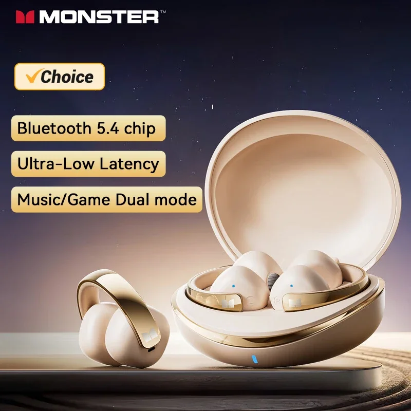 Choice Original Monster XKT30 TWS Wireless Bluetooth 5.4 Ear Clip Touch Earphones Deep Bass Noise Reduction Gaming Headset