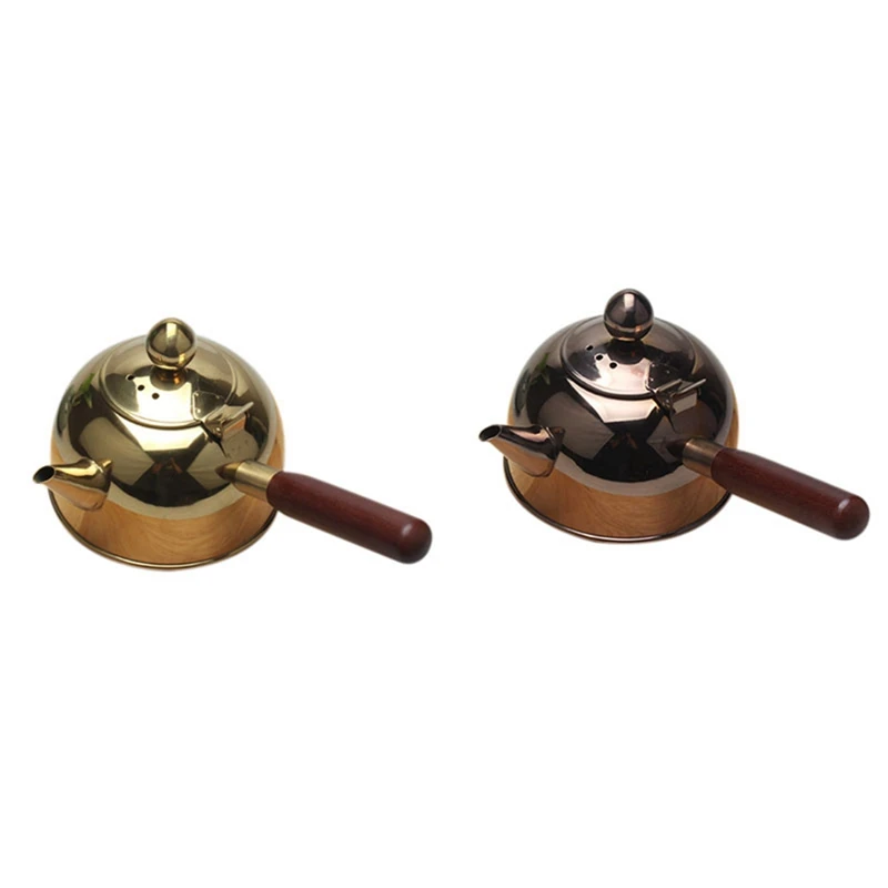 2 Pcs 500Ml Single Handle Water Kettle Induction Turk Samll Coffee Milk Tea Pot 304 Stainless Steel Bronze & Gold