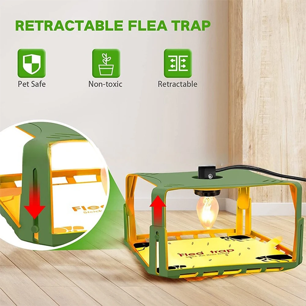 

Home Flea Fly Trap with Light,4 LED Bulbs and 10 Sticky Bug Trap Pad Refills,Flea Killer for Dogs Cats,Anti-Crawler Controller