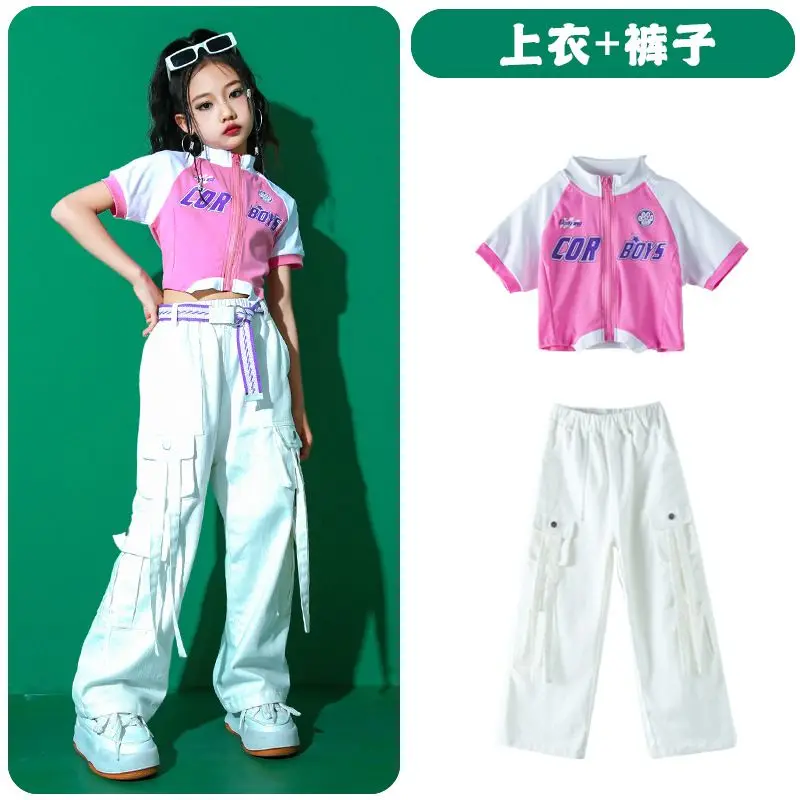 Girls Crop Top Cargo Pants Street Dancing Clothes for Teenage Ballroom Hip Hop Clothing  Children Jazz Street Dance Costumes image 6