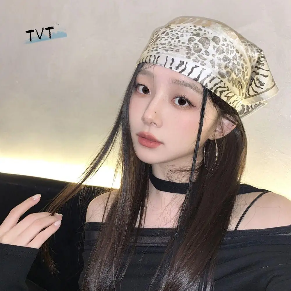 

Retro Hip Hop Leopard Print Hair Scarf Square All-match Y2k Print Turban Chest Scarf Headband Cool Bandana Music Festival