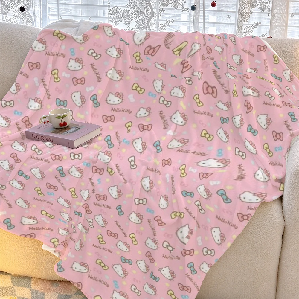 Hello Kitty Flannel Blanket Cute Cartoon Print Soft Fleece Throw Sofa Camping Car Blanket Baby Gift Valentine's Day