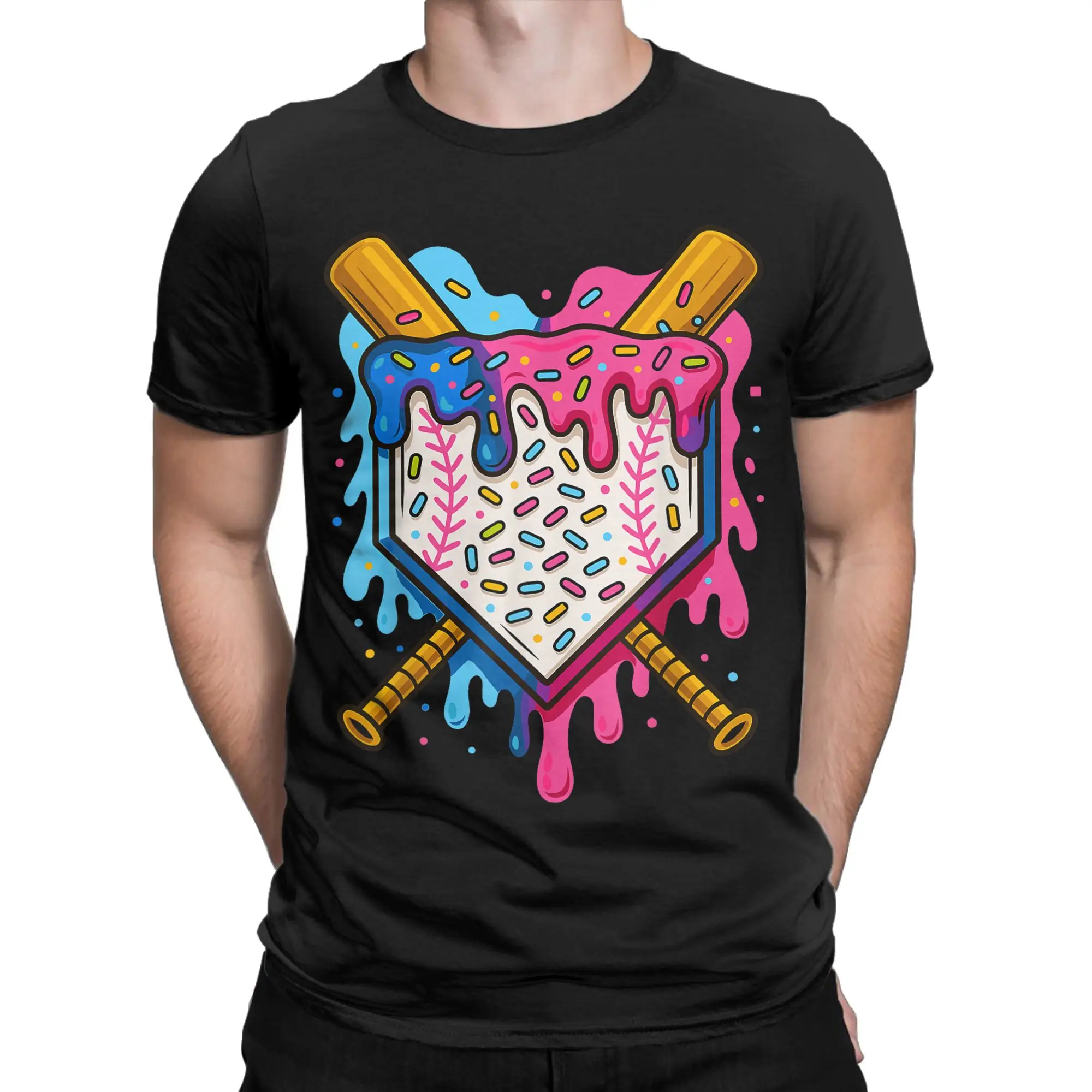 Baseball Bat Ice Cream Watercolor T Shirt Men Cotton for Male T-Shirt O Neck  Tee Shirt Short Sleeve Clothes Graphic Printed