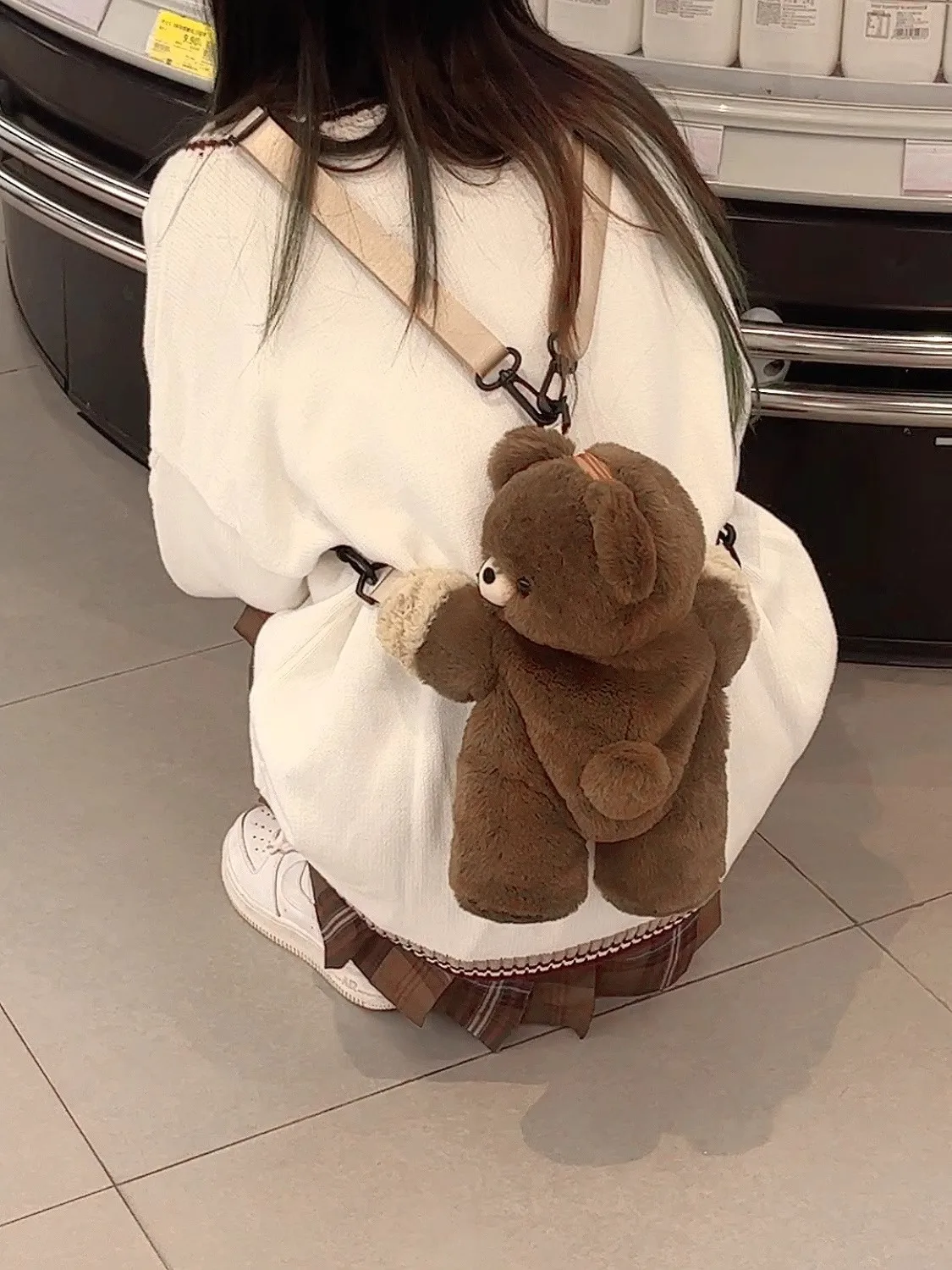 2024 women cute little brown bear shoulder bag girl personality cartoon doll plush backpack