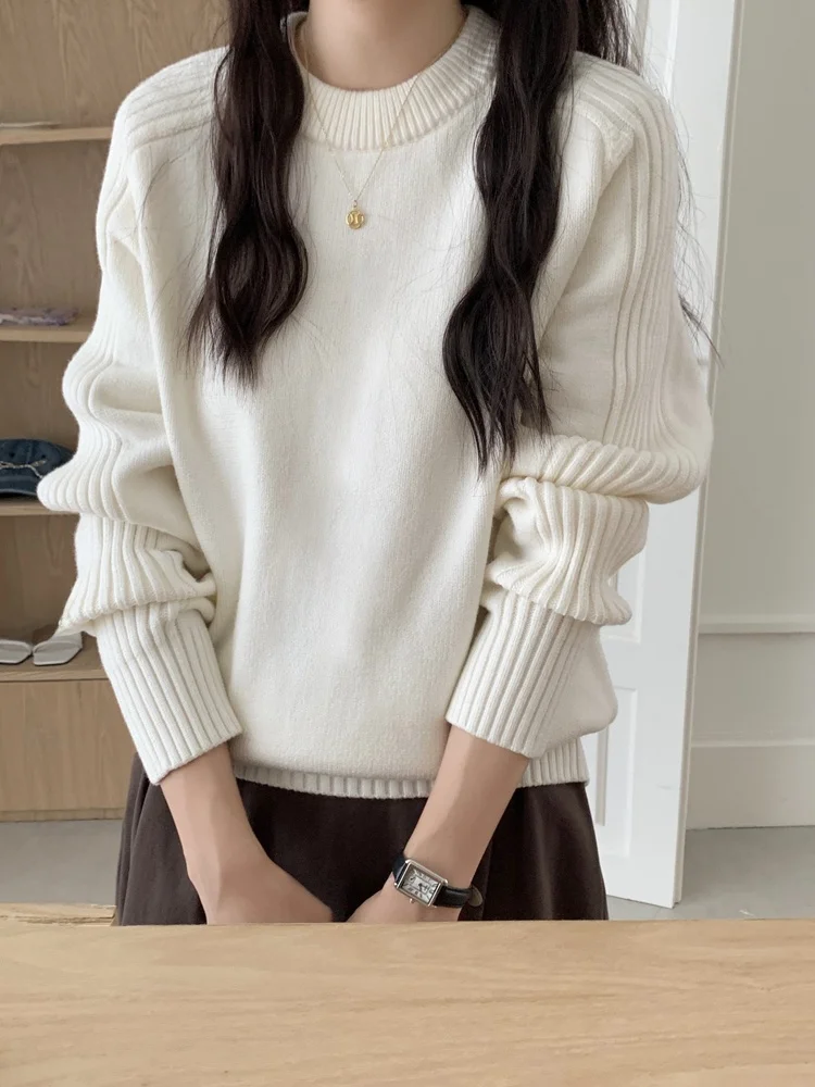 

Loose Long Sve round Ne Knitted Sweater Women's Autumn Winter New Sle Korean Version All-Match Base Layer Pullover Top