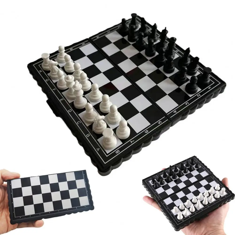 Mini Travel Chess Kit with Folding Chessboard 5-Inch Palm-size Portable Magnetic Chess 2 Players Educational Chess Board Game