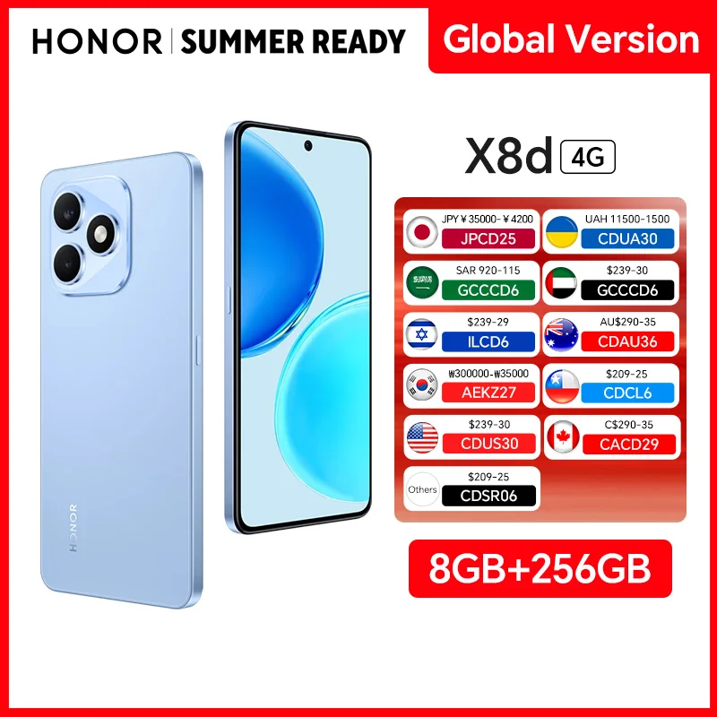 Global Version HONOR X8d 8GB+256GB 4G Smartphone 108MP Main Camera 6800mAh 45W SuperCharge Dual SIM Android 16