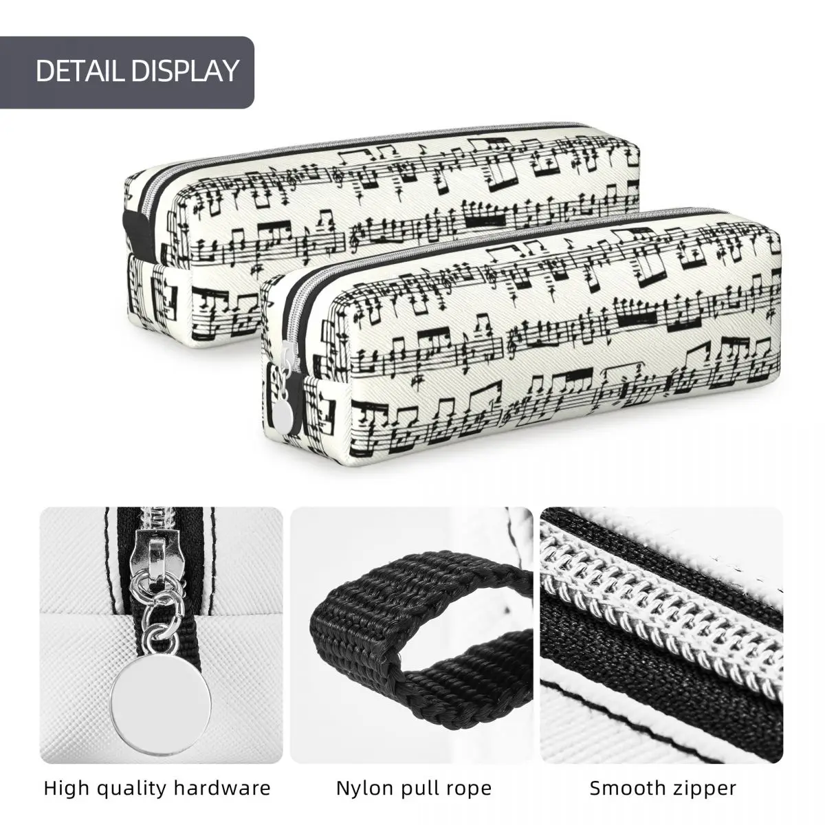 Sheet Music On Ivory Pencil Case Lovely Musical Notes Pen Box Bags for Student Large Storage Students School Gifts Pencil Box