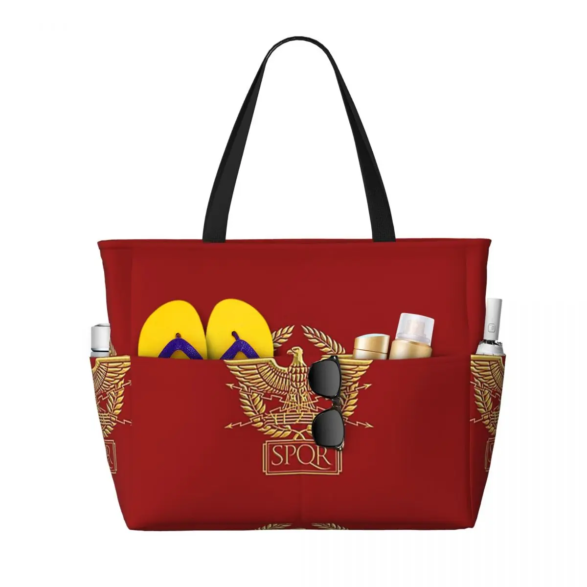 

SPQR- Roman Empire Standard Eagle Emblem Beach Tote Bag Sport Gym Yoga Duffle Large Tote Bag Women Travel Bag Fitness bag