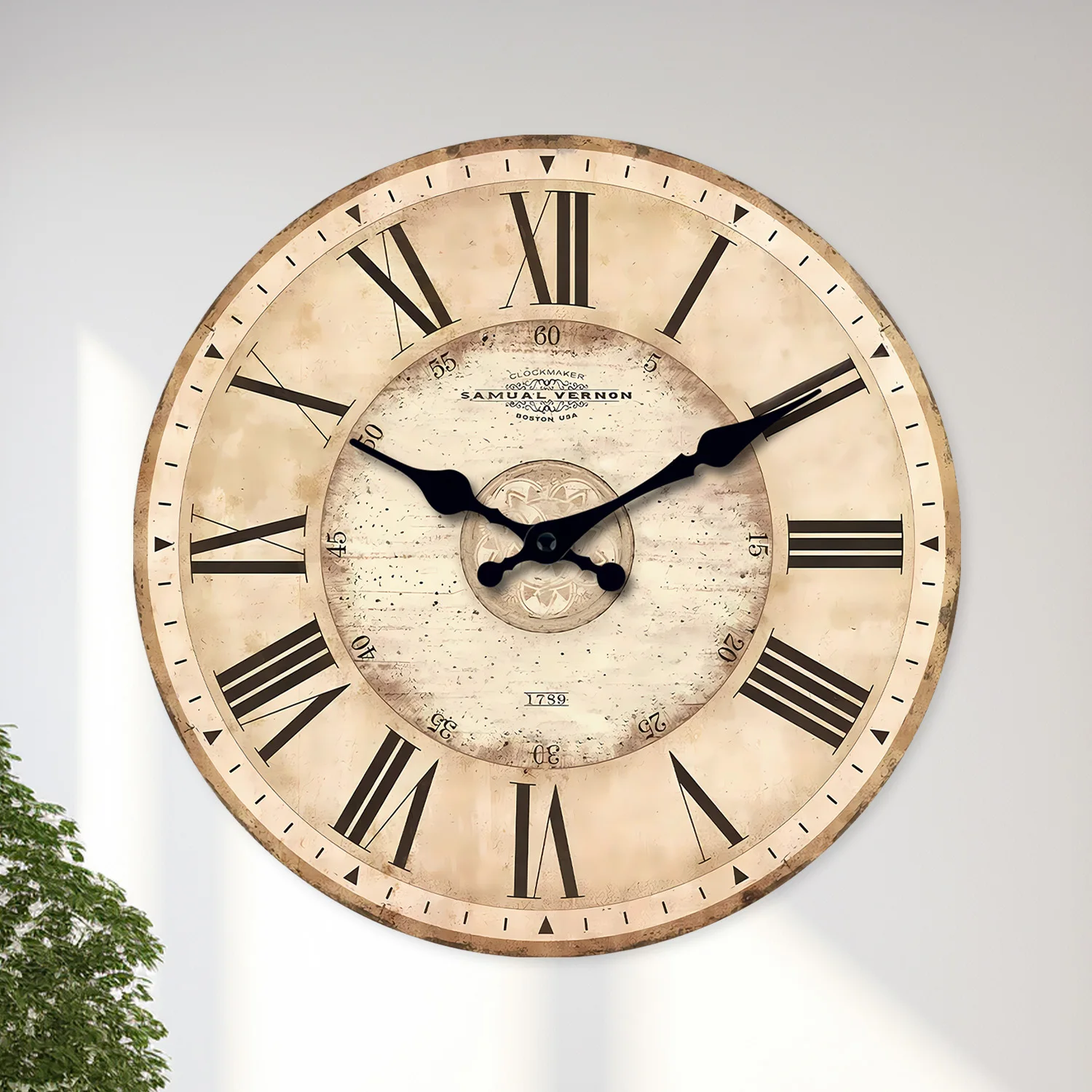 American Retro Roman Numeral Pattern Wooden Wall Clock for Living Room, Bedroom, Kitchen, Home Decoration, Silent Quartz Clock, Holiday Gift, 10-Inch, 12-Inch 14inch 16inch (Without Battery)