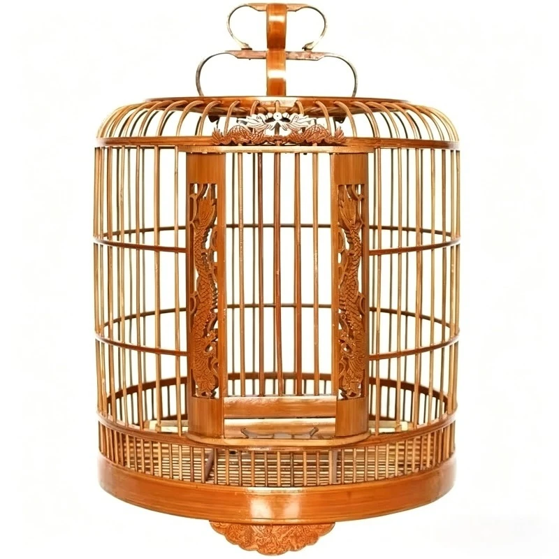 Bamboo cage with painted eyebrows for parrots, large size for household use, complete set of bamboo cages, old bamboo