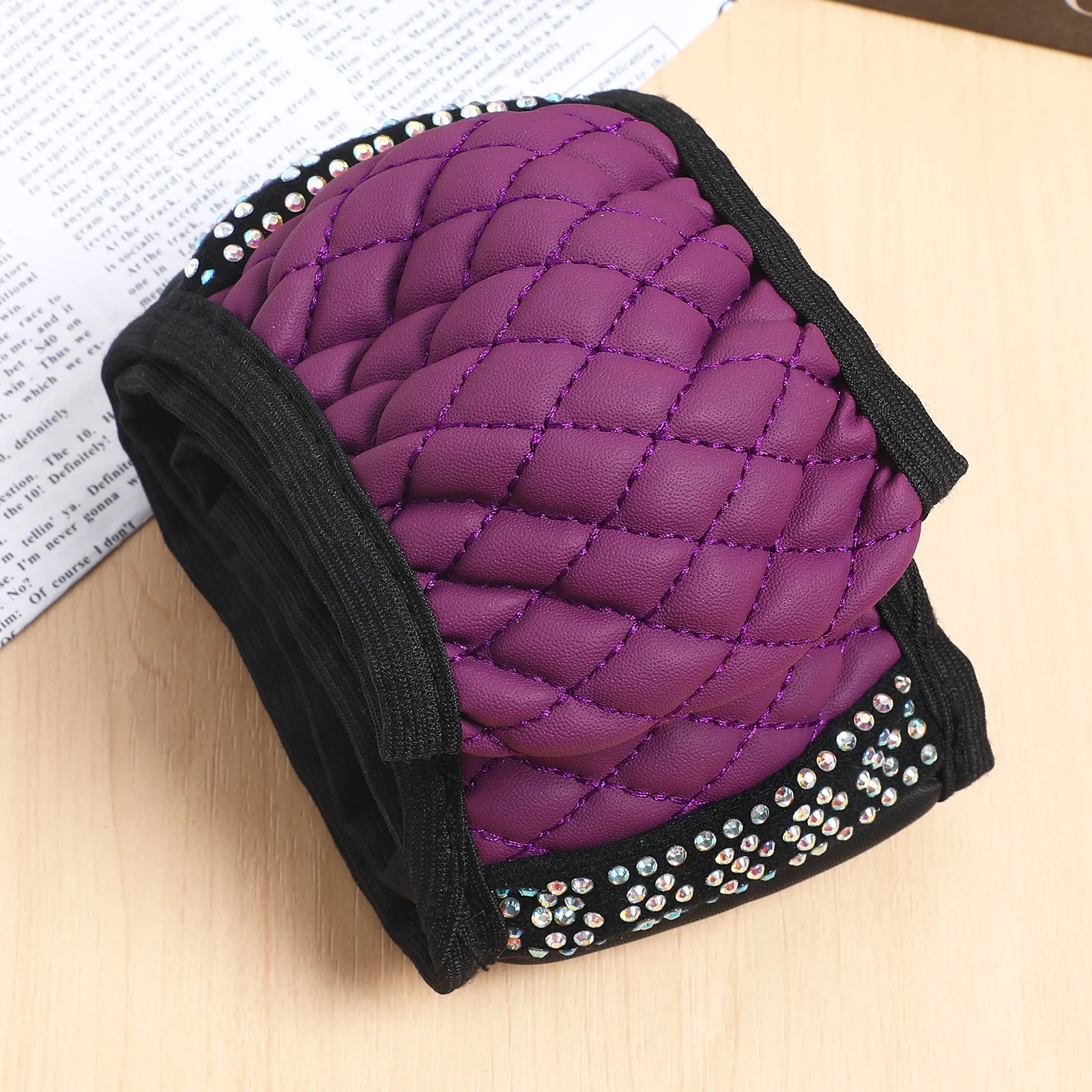

Purple PU Steering Wheel Cover Sparkly Rhinestones Comfortable Grip Car Interior Accessory Purple Steering Wheel Cover