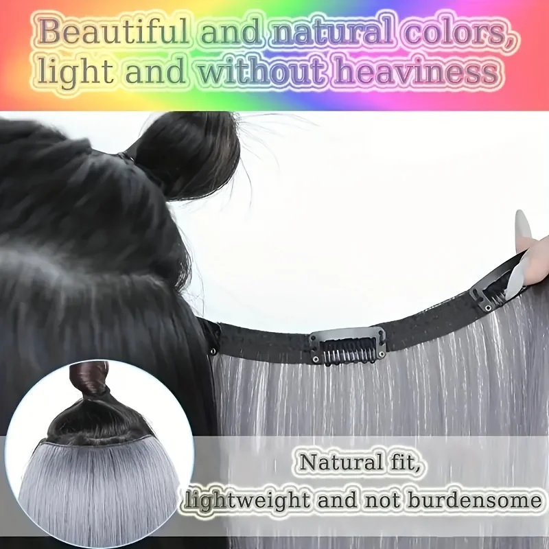 Extensión de cabello sintética elegante con clips, fácil de poner, con clips BB seguros, color lacio y ligero 3