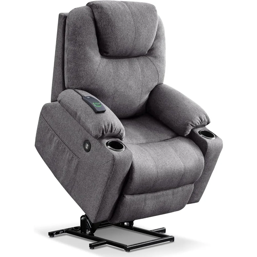 Medium Power Lift Recliner Chair Sofa with Massage and Heat for Elderly, 3 Positions, Cup Holders