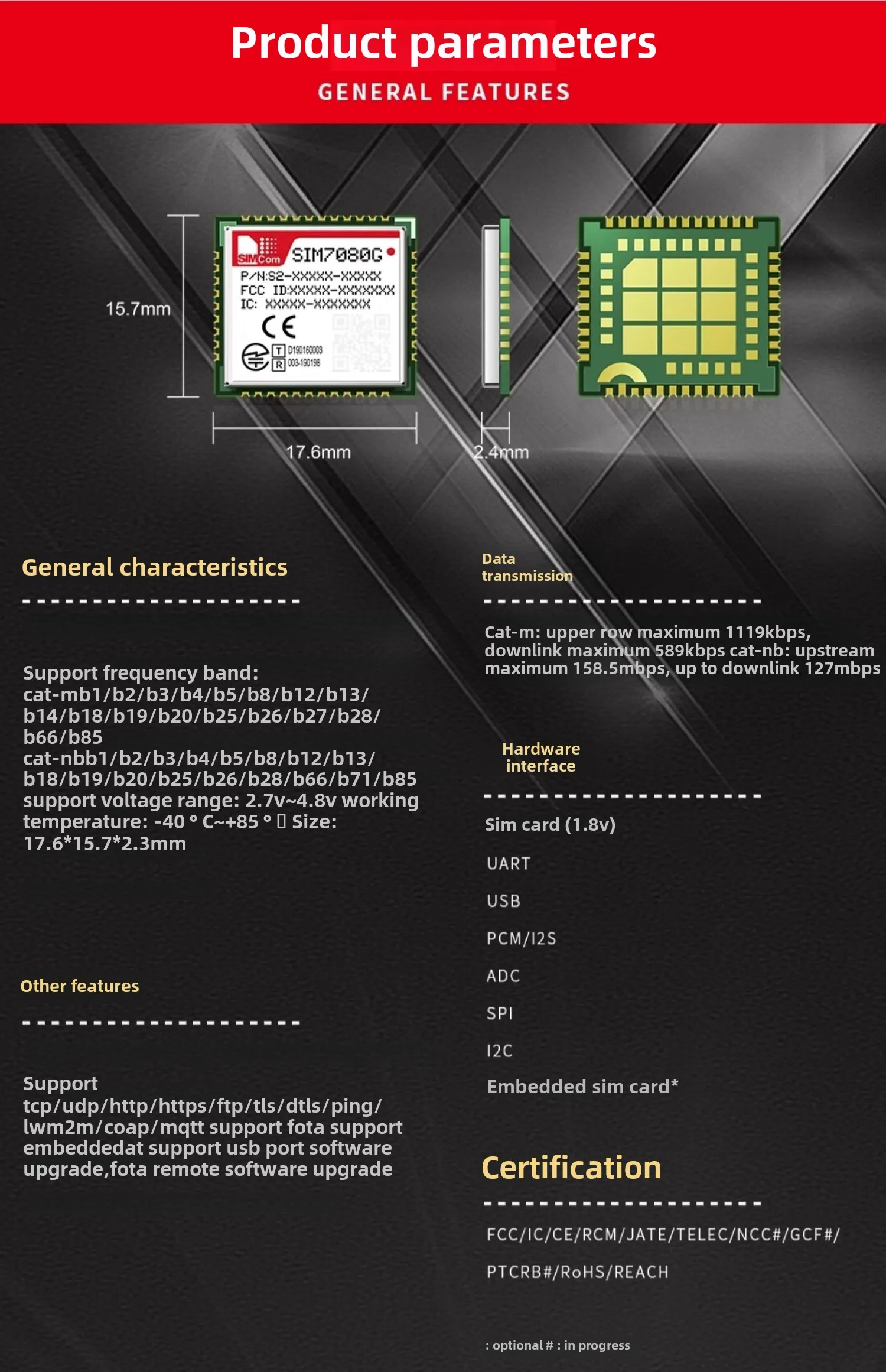 SIMCom Neue Generation CAT-M1/NB Low Power Modul Drahtloses Kommunikationsmodul SIM7080G