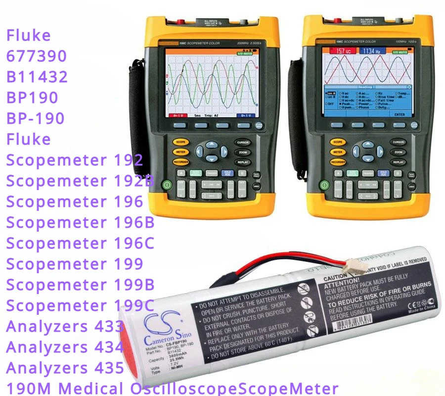 

Аккумулятор 3600 мАч B11432, BP-190 для Fluke-анализаторов 433434435, Скоп 192,192B,196,196B, 196C, 199, 199B, 199C