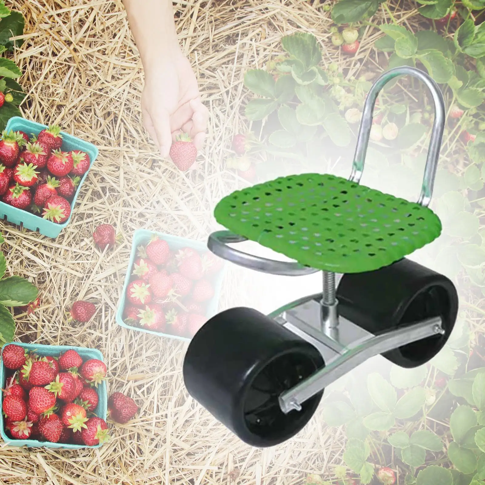 Rolling Garden Stool Cart with Wheels Adjustable Garden Work Seat 360° Rotating for Lawns Picking Yards Adjustable Swivel