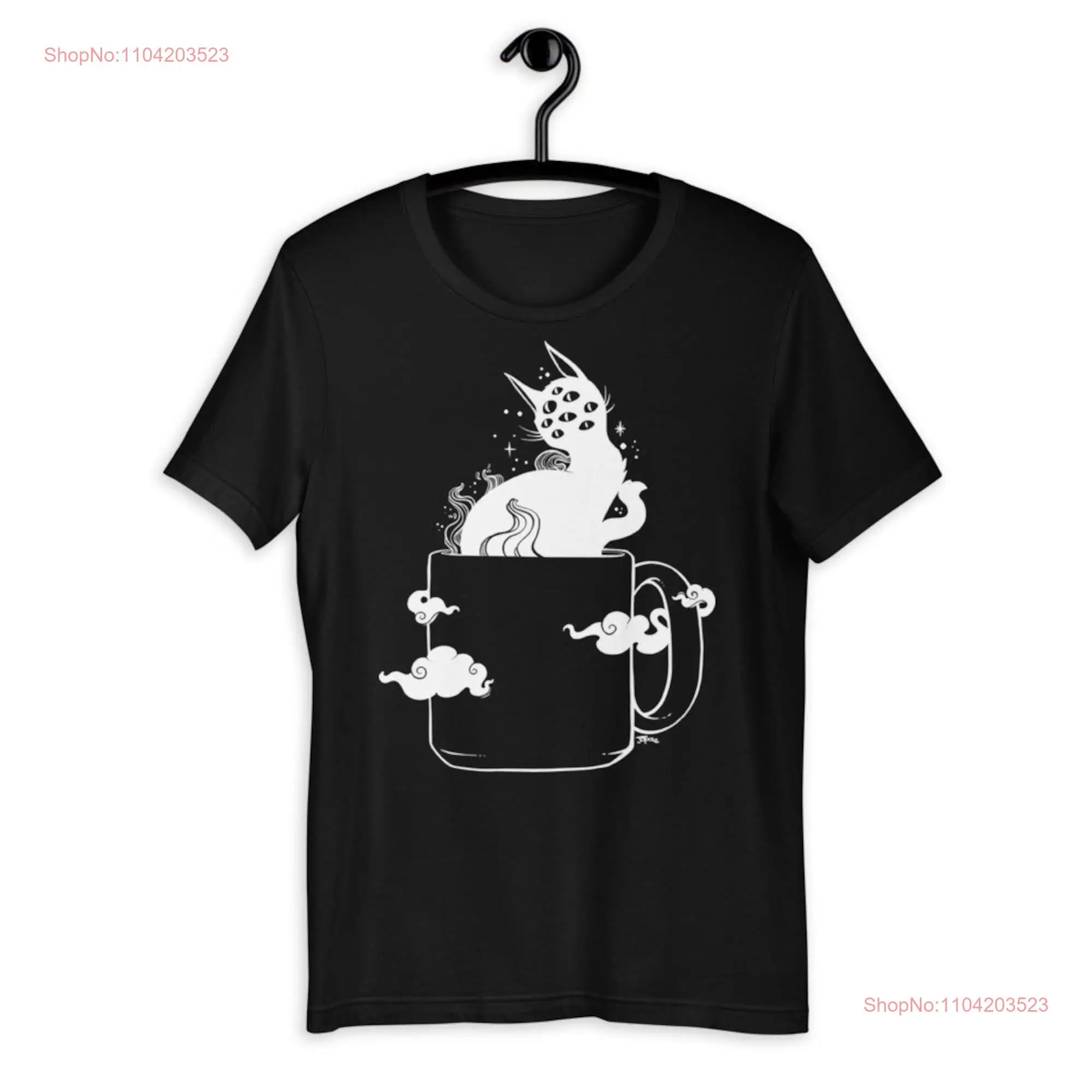 Many Eyed Cat In Coffee Cup T Shirt Spooky Goth Creepy Cute Witch Clothing long or short sleeves