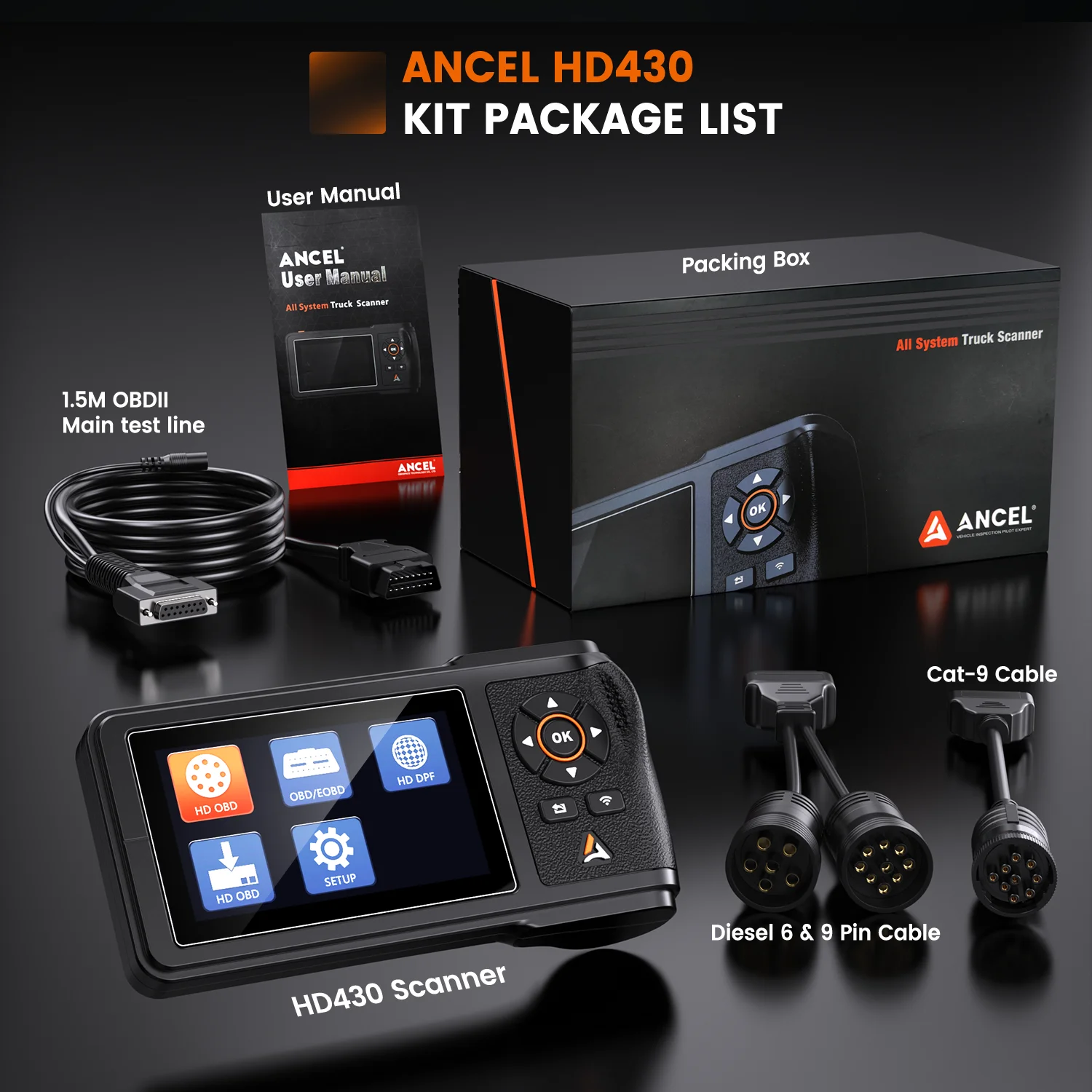 ANCEL HD430 Zware vrachtwagenscanner DPF Reset Geforceerde regeneratie voor Cummins Caterpillar Engine Volledig systeem HDOBD Dieselscanner