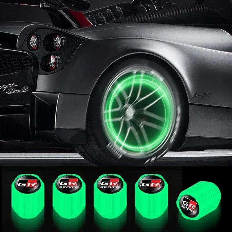 4pcs New Luminous Car Tire Valve Caps Wheel Tyre Rim Stem Covers For Toyota GR GAZOO RACING Toyota Yaris Hilux Corolla Prius