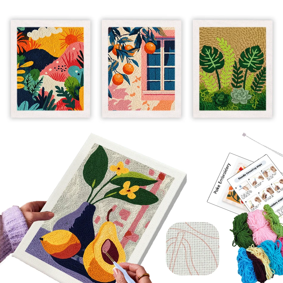 

GATYZTORY embroidery punch needle starter kit Plant home decoration simple handmade painting 25x30cm Embroidery frame Sewing kit